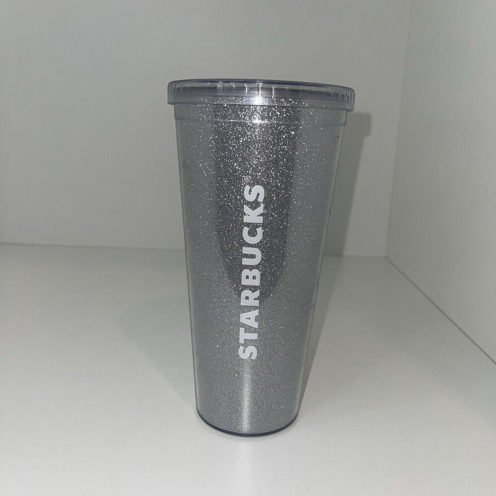 Starbucks 2016 Silver Sparkle Glitter Tumbler 20oz Hot Cold Coffee - No Straw